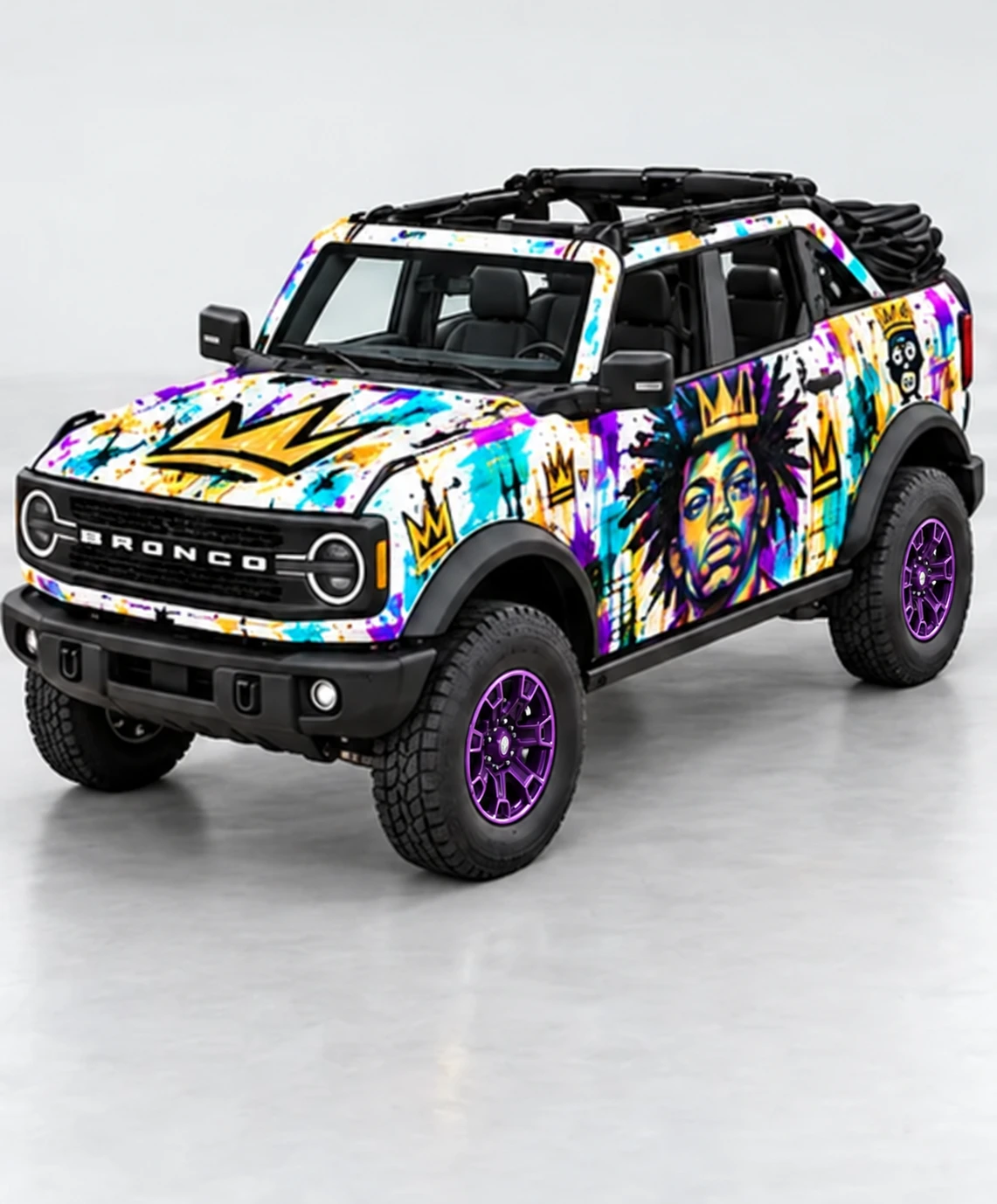 Ford Bronco with a colorful cyan, purple and gold pop-art wrap concept